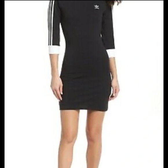 Adidas Women's 3 Stripes Dress Black - Picture 11 of 12